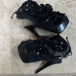 Black Dress Booties Colin Stuart Mesh Flowers 6.5B